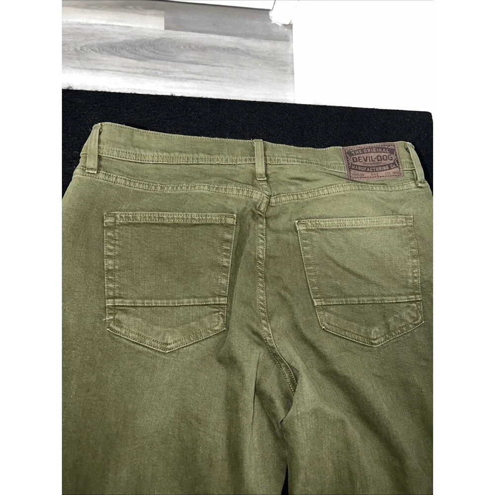 Devil-Dog Dungarees Mens 34X34 Olive Green Straight Jeans Pants Stretch
